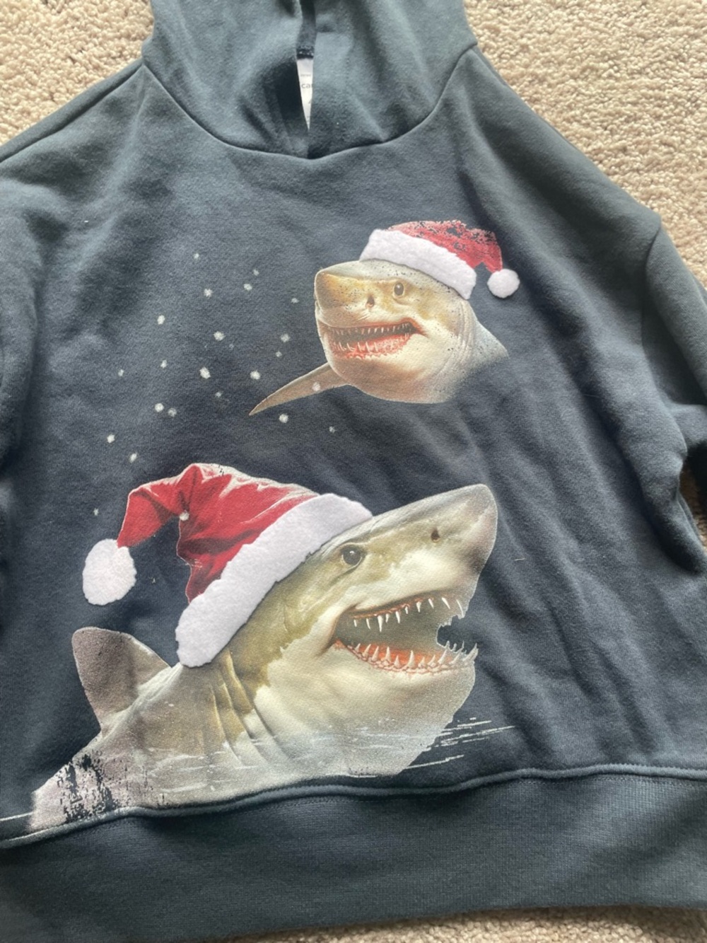 Black Shark Graphic Hoodie with Santa Hats boys 4T - Picture 3 of 6